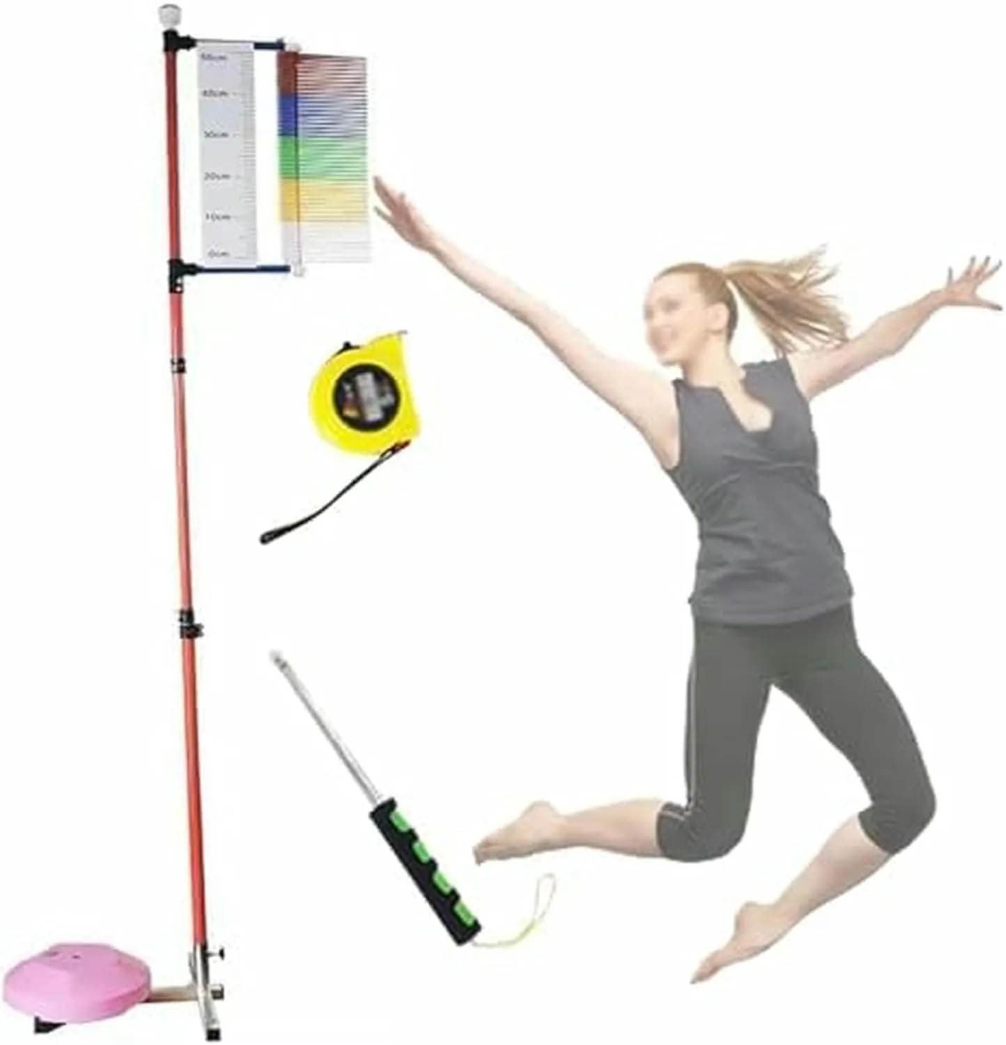 Free-Standing Jump Measurement TesterVertical Jump Tester4.3-11.8ft Adjustable Height Jump Measurement Tool Adults Vertical Jump Tester with Stable Base Bracket and Reset Telescopic Rod~/