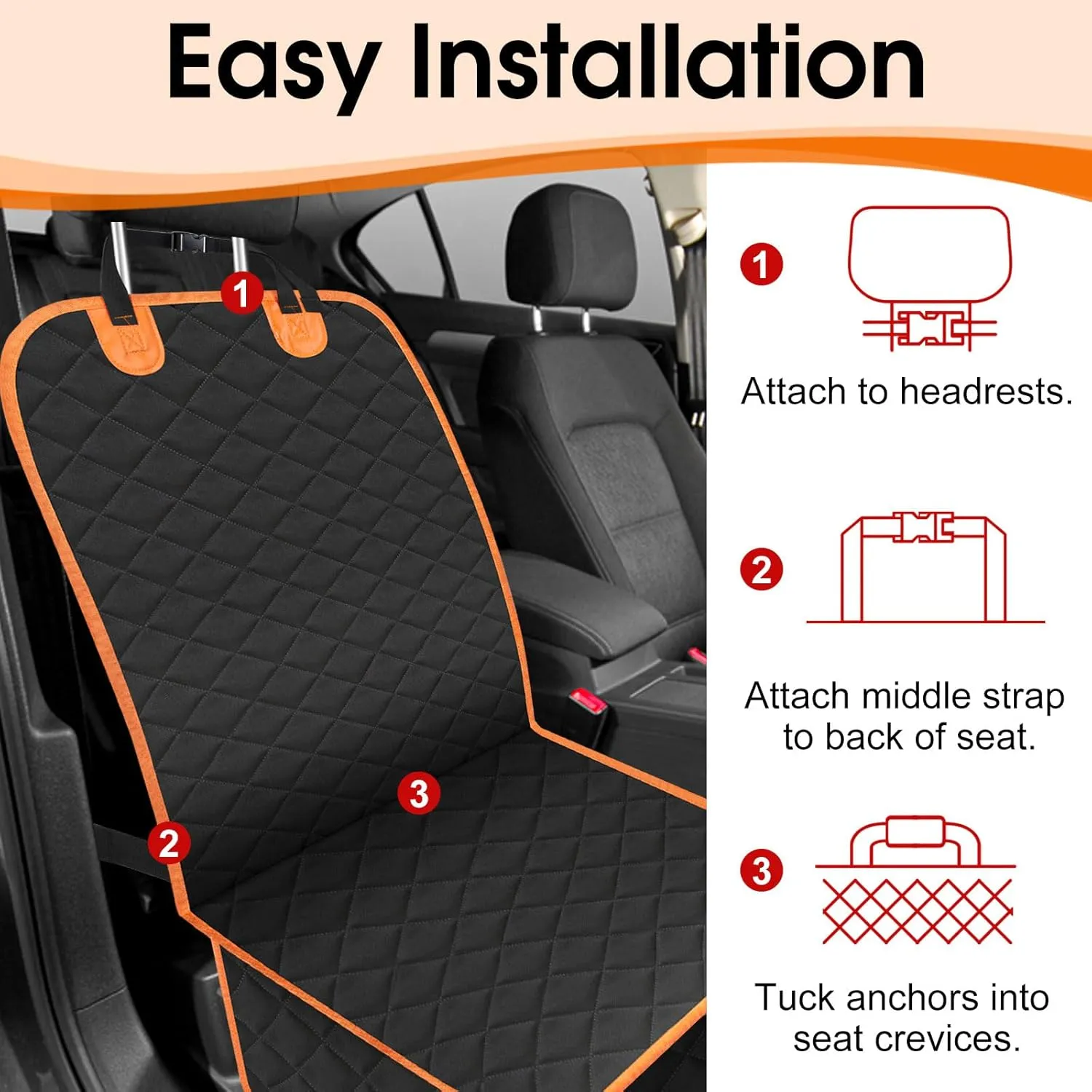 Front Dog Seat Cover, Waterproof Car Seat Covers for Dogs Nonslip Scratch-Proof Dog Seat Cover Front Seat Cover for SUV, Trucks & Cars - S, Black/Orange