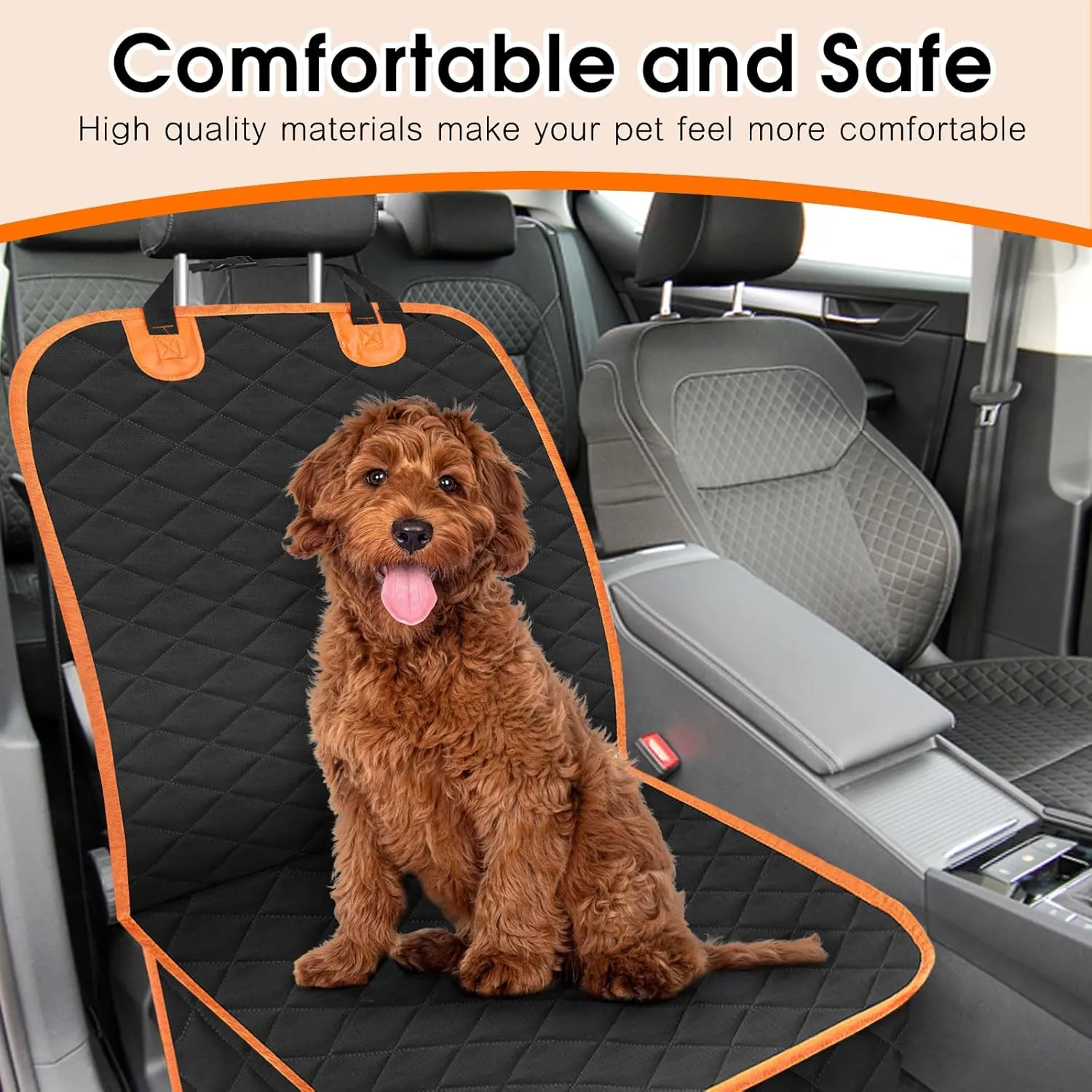 Front Dog Seat Cover, Waterproof Car Seat Covers for Dogs Nonslip Scratch-Proof Dog Seat Cover Front Seat Cover for SUV, Trucks & Cars - S, Black/Orange