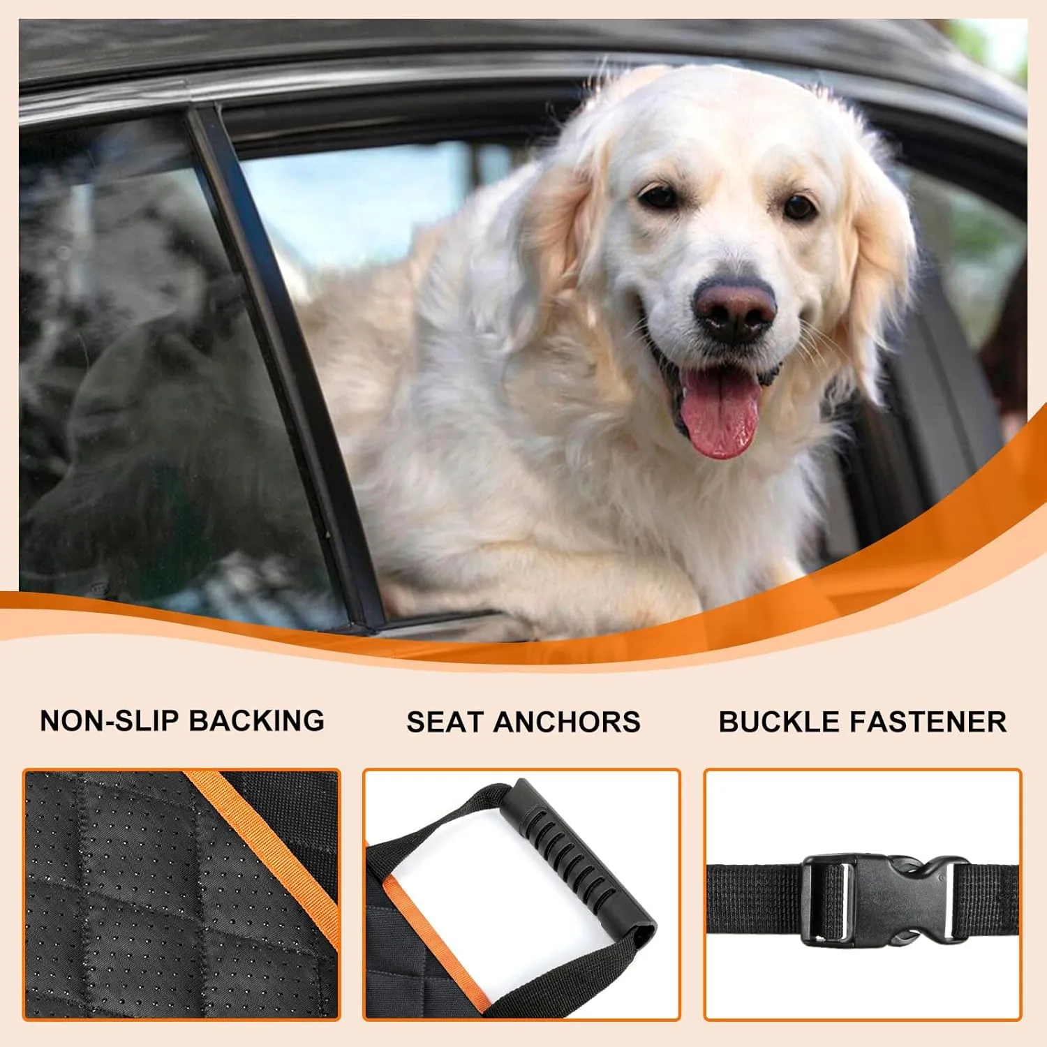 Front Dog Seat Cover, Waterproof Car Seat Covers for Dogs Nonslip Scratch-Proof Dog Seat Cover Front Seat Cover for SUV, Trucks & Cars - S, Black/Orange