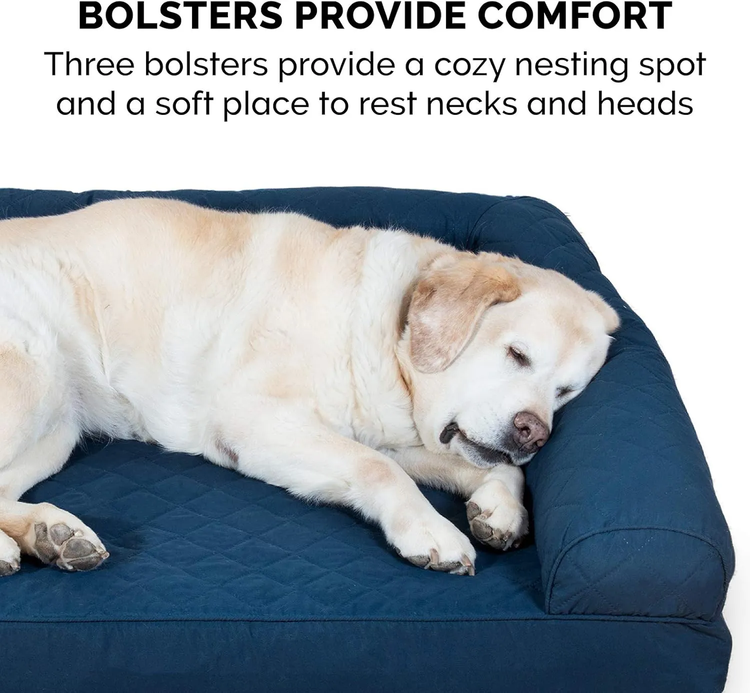Furhaven Memory Foam Dog Bed for Medium/Small Dogs w/ Removable Bolsters & Washable Cover, For Dogs Up to 35 lbs - Quilted Sofa - Navy (Blue), Medium
