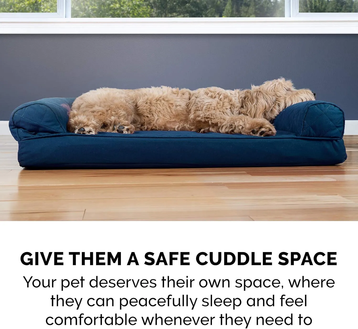 Furhaven Memory Foam Dog Bed for Medium/Small Dogs w/ Removable Bolsters & Washable Cover, For Dogs Up to 35 lbs - Quilted Sofa - Navy (Blue), Medium