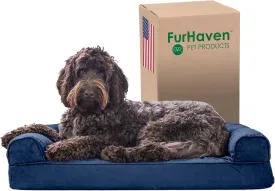 Furhaven Memory Foam Dog Bed for Medium/Small Dogs w/ Removable Bolsters & Washable Cover, For Dogs Up to 35 lbs - Quilted Sofa - Navy (Blue), Medium