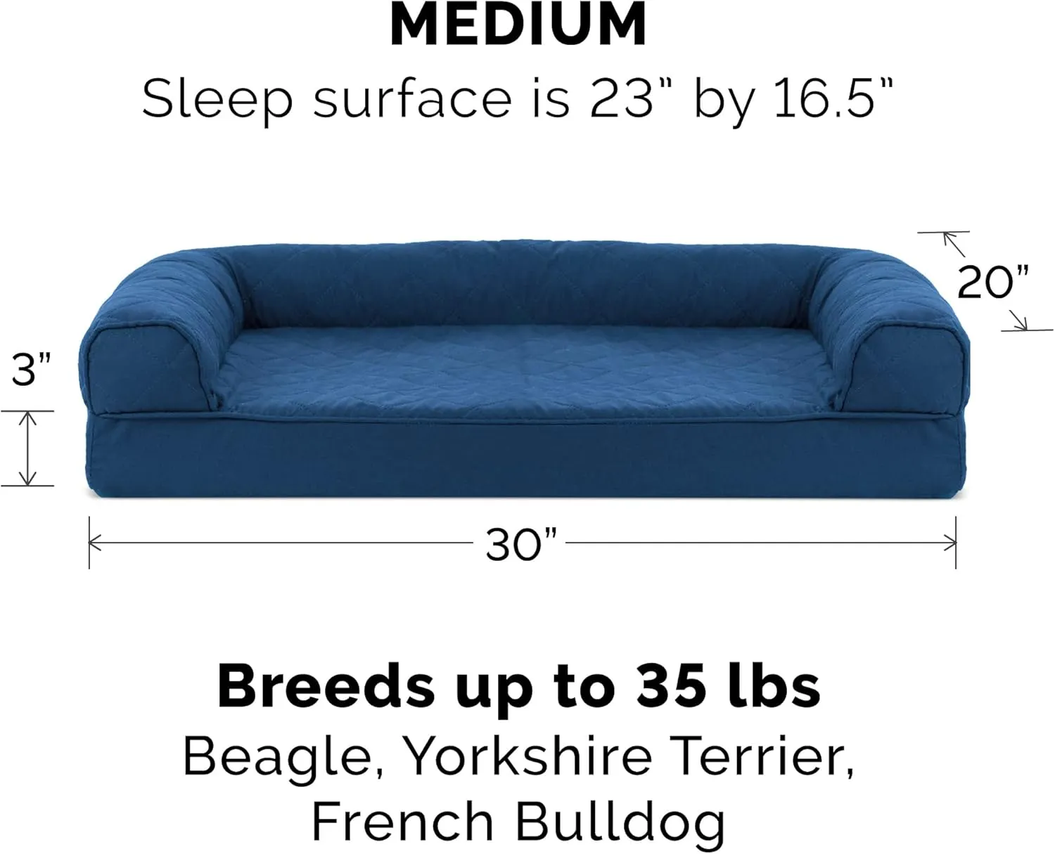 Furhaven Memory Foam Dog Bed for Medium/Small Dogs w/ Removable Bolsters & Washable Cover, For Dogs Up to 35 lbs - Quilted Sofa - Navy (Blue), Medium