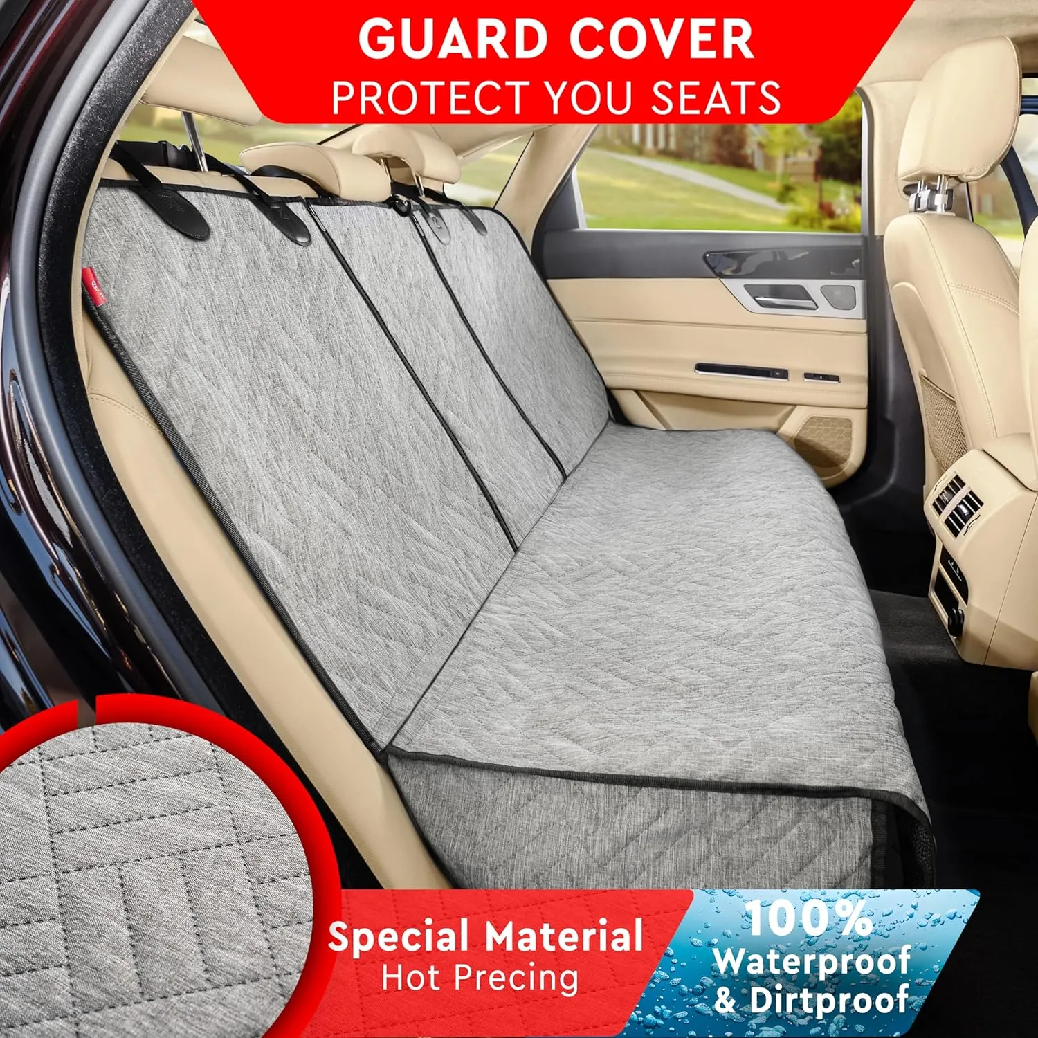 Helteko Dog Car Seat Cover for Back Seat - Extra Durable Bench Seat Protector with Side Flaps, 100% Waterproof, Scratchproof, and Non-Slip - Universal Fit for Cars, Trucks, and SUVs - Black, HK-SC09