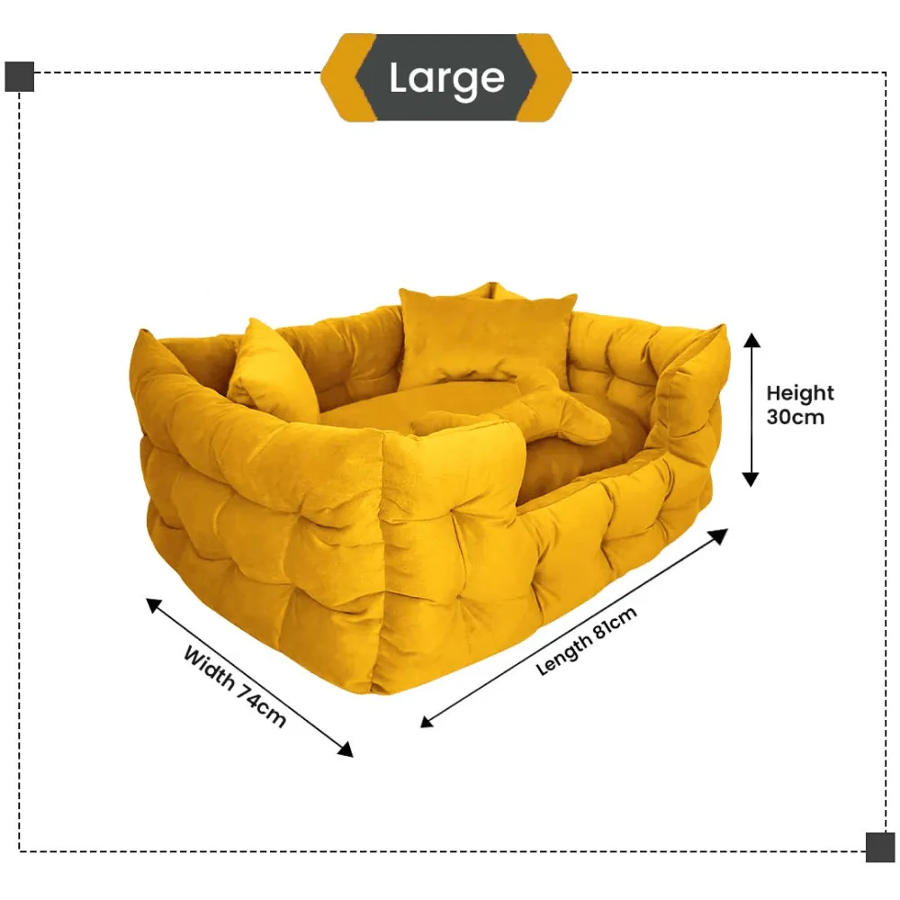 Hiputee Luxurious High Wall Soft Velvet Fabric Washable Bed for Dogs and Cats (Yellow)