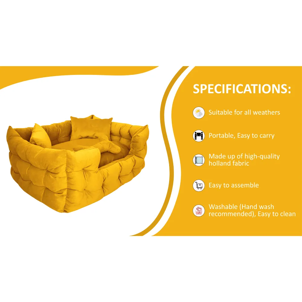 Hiputee Luxurious High Wall Soft Velvet Fabric Washable Bed for Dogs and Cats (Yellow)