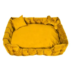 Hiputee Luxurious High Wall Soft Velvet Fabric Washable Bed for Dogs and Cats (Yellow)