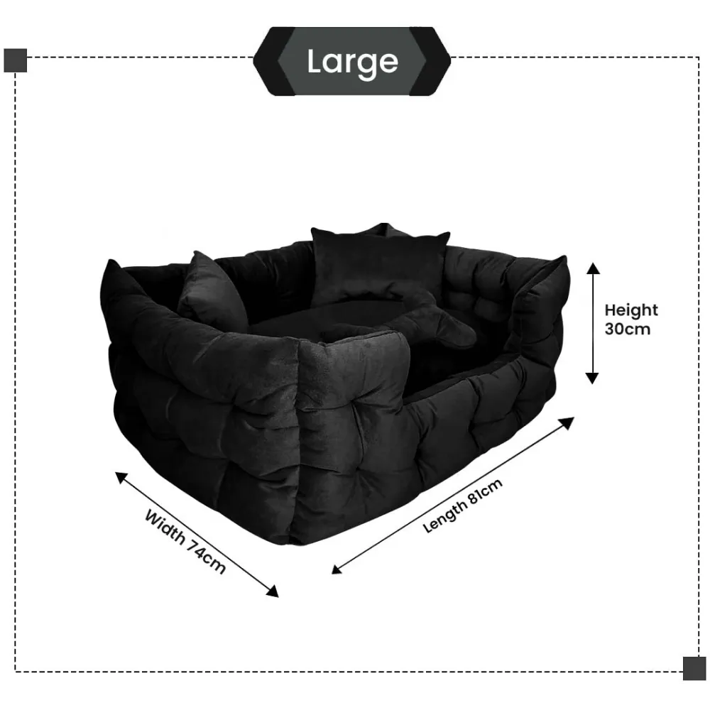 Hiputee Luxurious High Wall Soft Velvet Washable Bed for Dogs and Cats (Black)