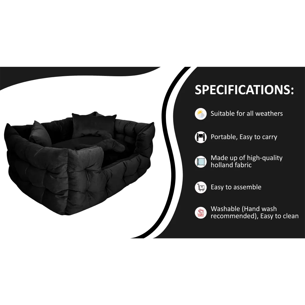 Hiputee Luxurious High Wall Soft Velvet Washable Bed for Dogs and Cats (Black)