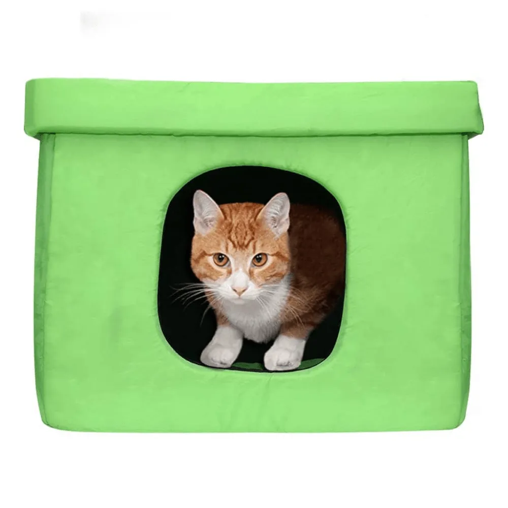Hiputee Premium Square Box Shape Waterproof Hut for Dogs and Cats (Green & Black)