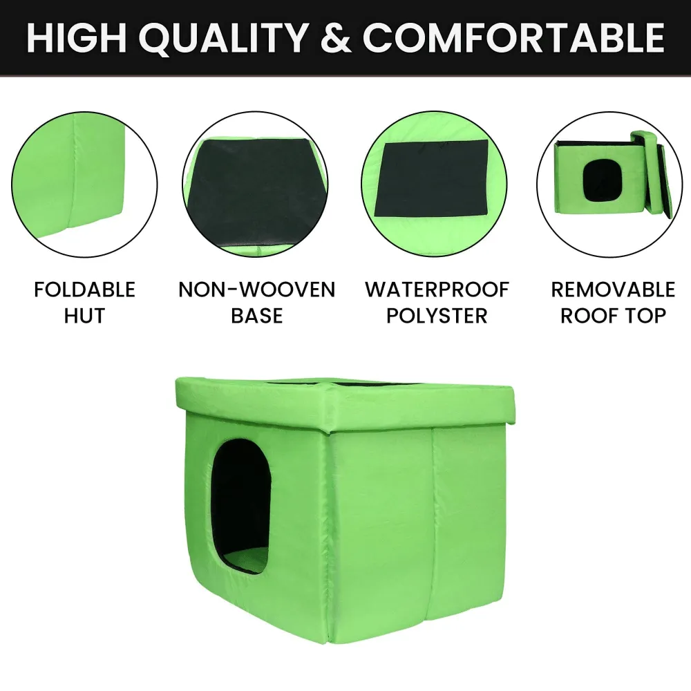 Hiputee Premium Square Box Shape Waterproof Hut for Dogs and Cats (Green & Black)