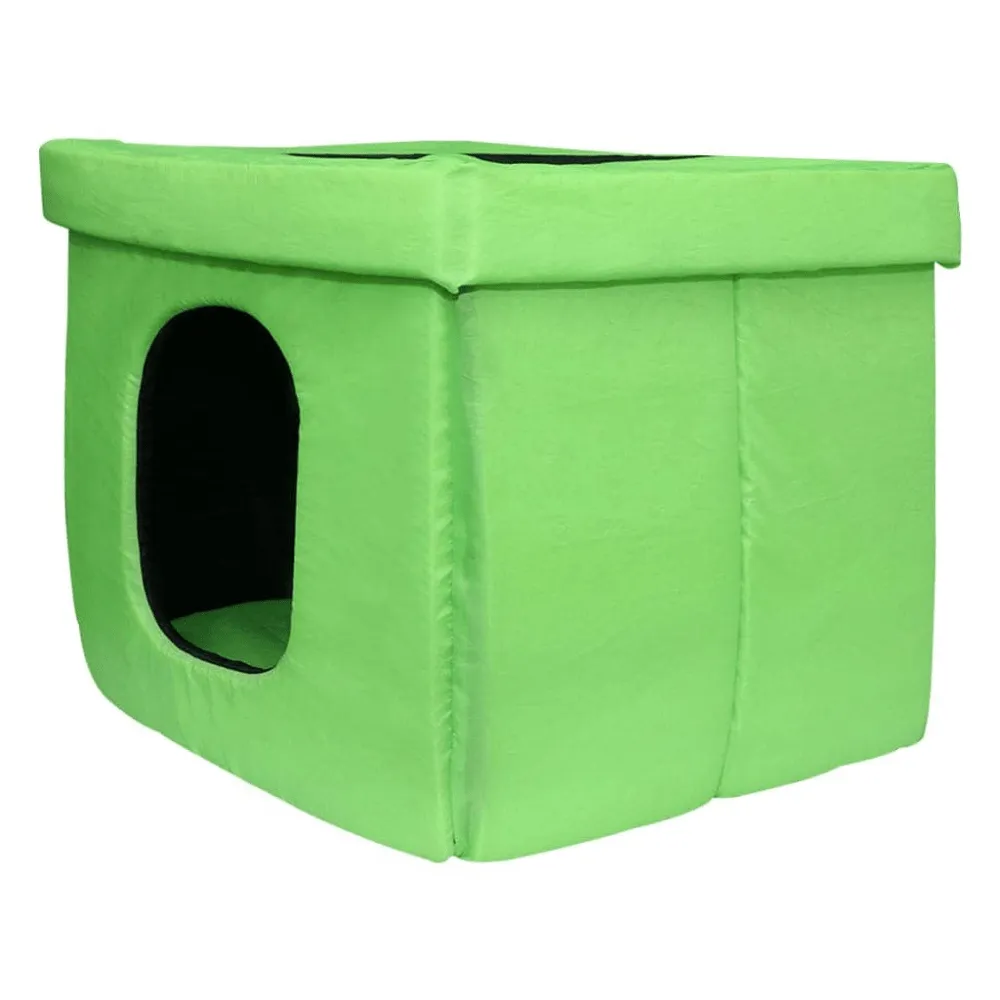 Hiputee Premium Square Box Shape Waterproof Hut for Dogs and Cats (Green & Black)