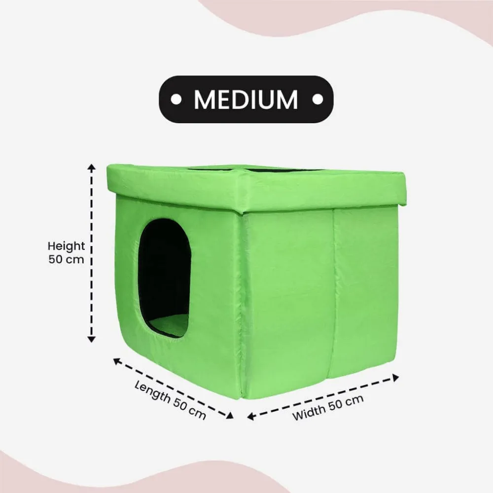 Hiputee Premium Square Box Shape Waterproof Hut for Dogs and Cats (Green & Black)