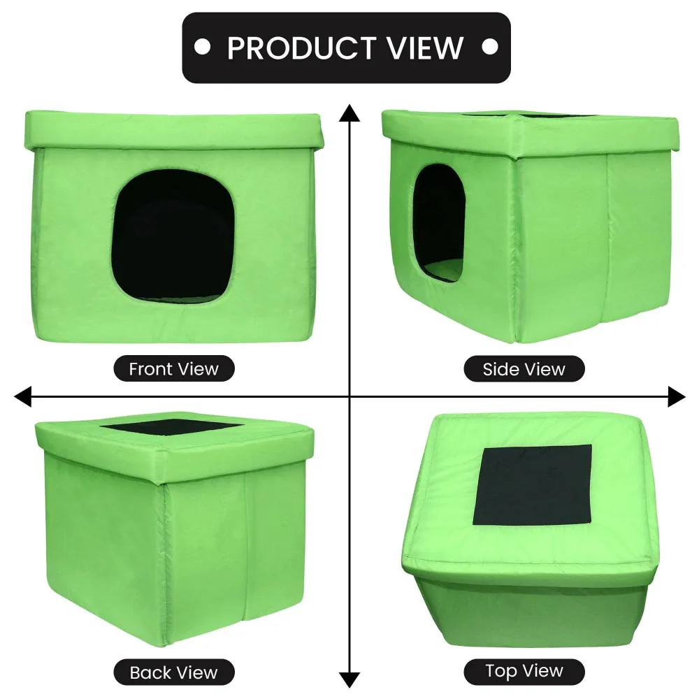 Hiputee Premium Square Box Shape Waterproof Hut for Dogs and Cats (Green & Black)