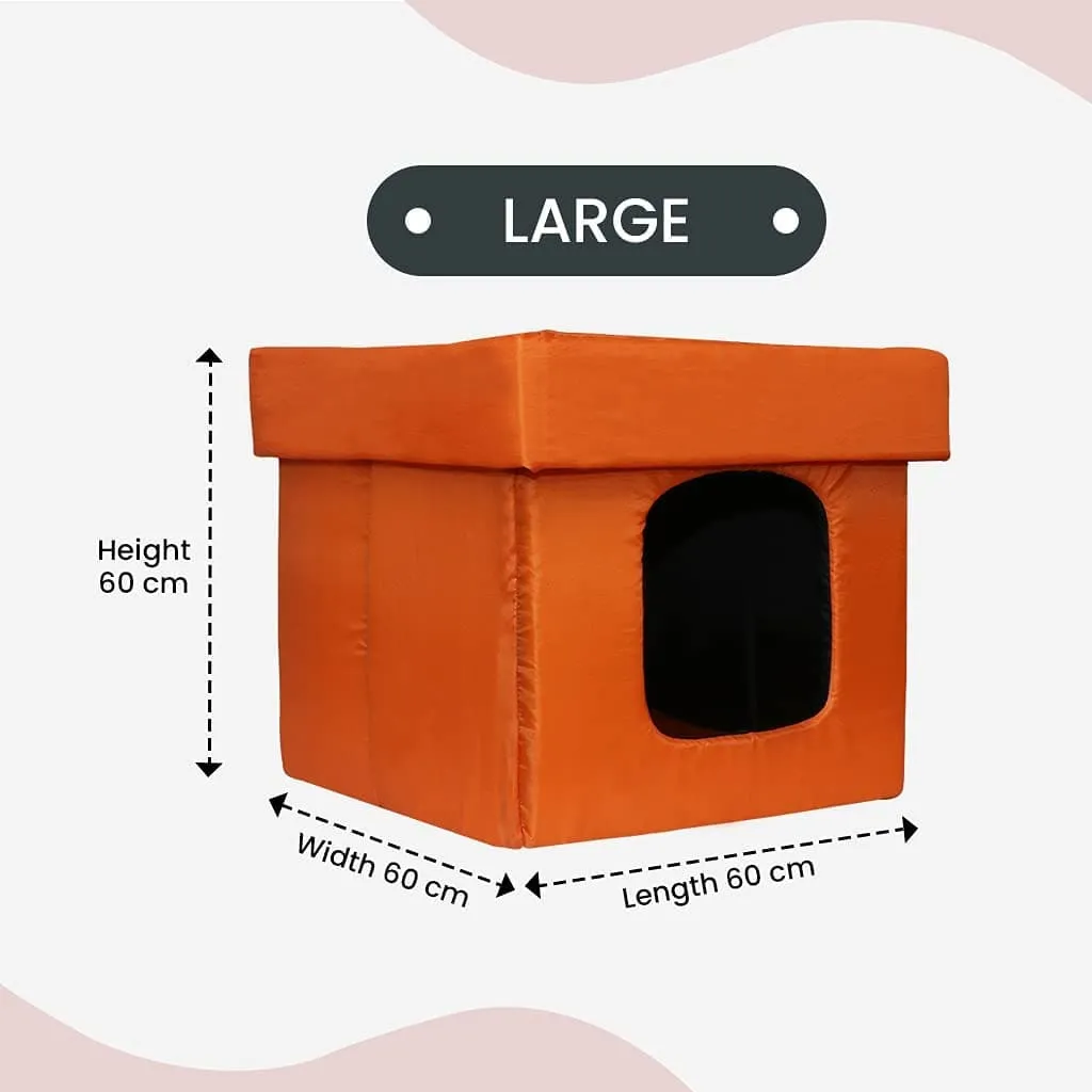Hiputee Premium Square Box Shape Waterproof Hut Toy for Dogs and Cats (Orange & Black)