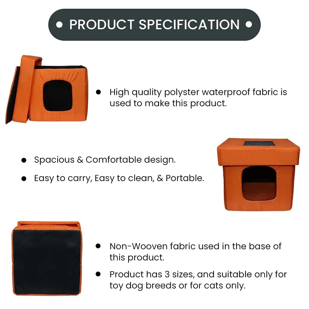 Hiputee Premium Square Box Shape Waterproof Hut Toy for Dogs and Cats (Orange & Black)