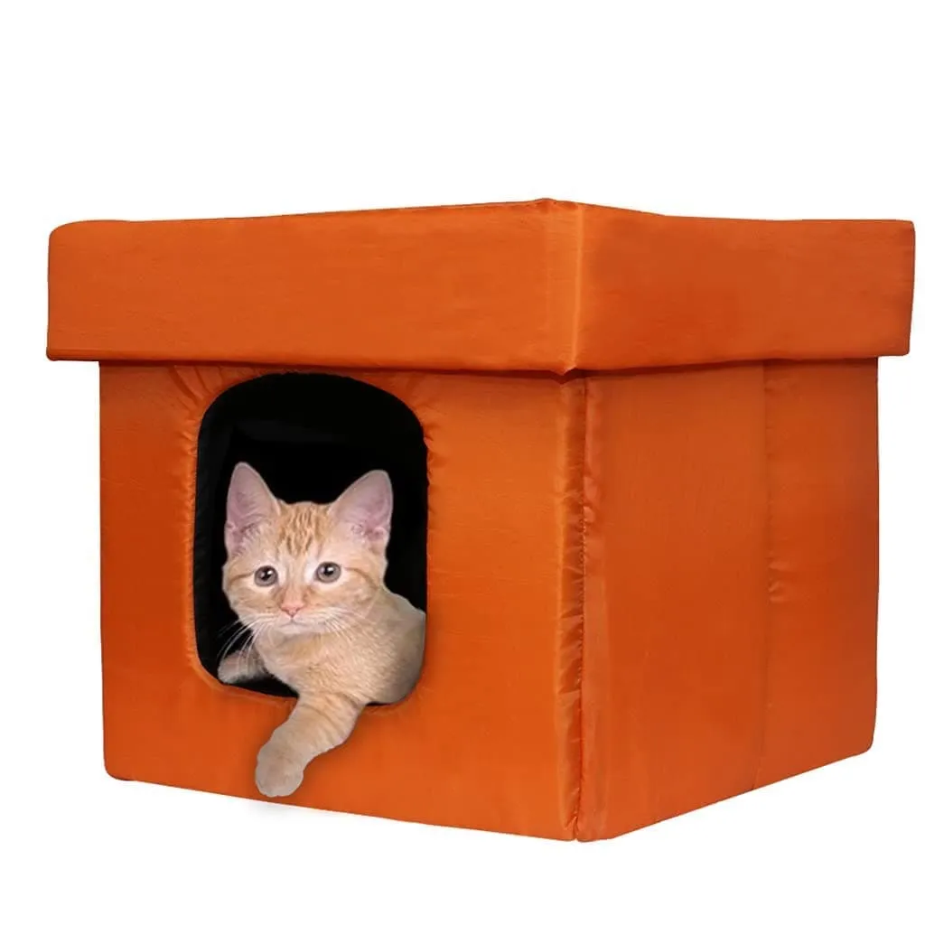 Hiputee Premium Square Box Shape Waterproof Hut Toy for Dogs and Cats (Orange & Black)
