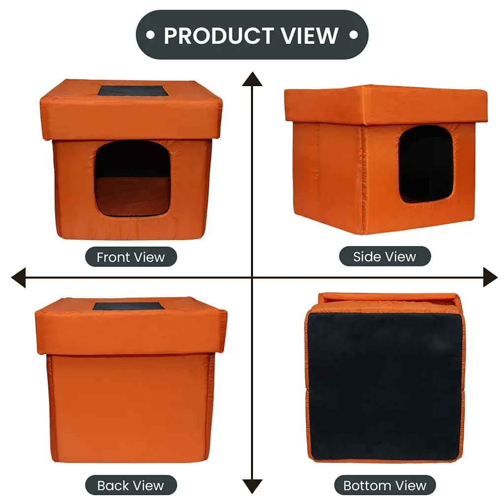 Hiputee Premium Square Box Shape Waterproof Hut Toy for Dogs and Cats (Orange & Black)