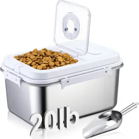 Honeydak 20 Lbs/23L/11 Kg Stainless Steel Dog Food Storage Container with Silicone Airtight Lid with Scoop Metal Pet Dog Cat Food Storage Container to Keep Fresh Easy Cleaning
