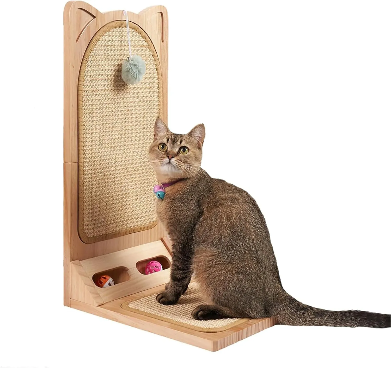 L Shaped Cat Scratcher,Sisal Cat Scratch Pad,Cat Scratching Board for Indoor Cats,2 in 1 L Shape Cat Wall Scratcher,Floor Mounted Cat Scratching Pad,Solid Wood Cat Scratch Furniture Protector (Large)