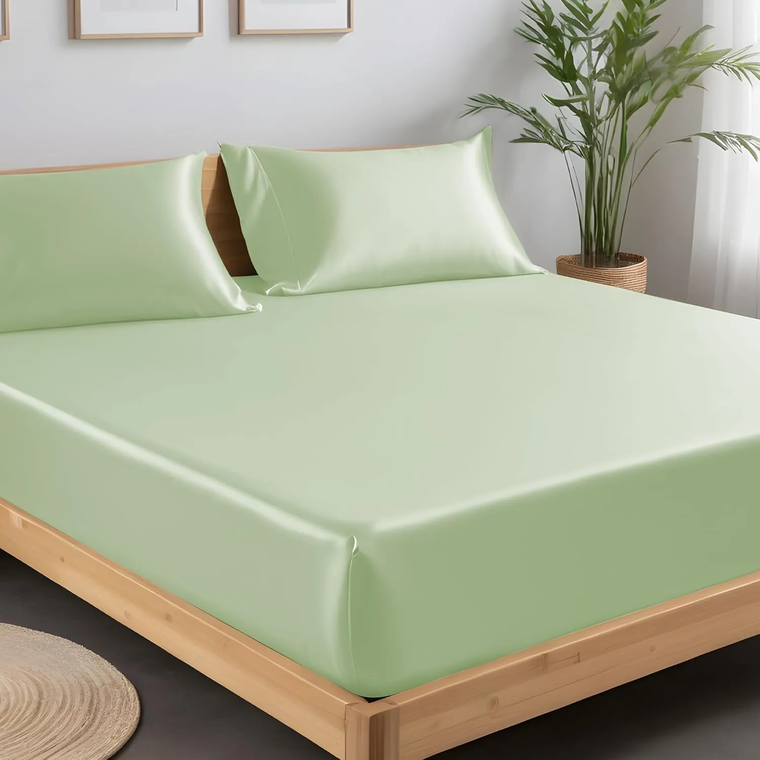 LINEWALAS Queen Size Fitted Sheet, Viscose derived from Bamboo Cooling Bed Sheet, up to 16 Deep Pocket Bottom Sheet, Silky Soft & Breathable, All-Around Elastic, (Queen, Sage Green)