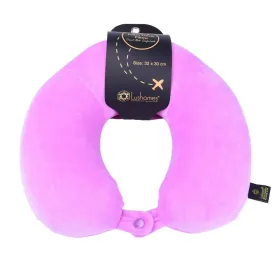 Lushomes memory foam neck pillow, Purple Memory Foam Cervical Velvet Travel Pillow for Neck and Back Support, neck pillow for travel, For Flights, Train, neck pain sleeping (12 x 12 inch)