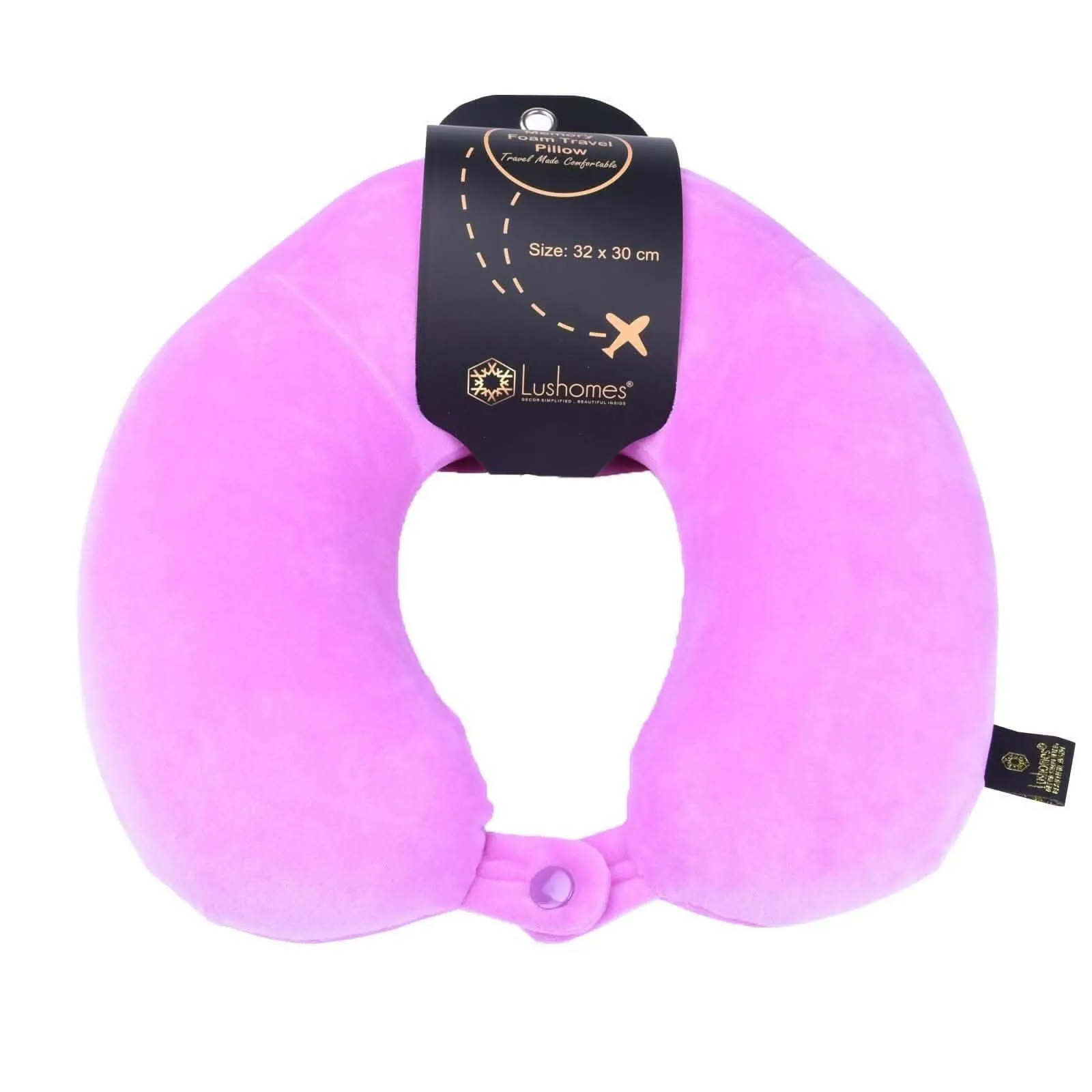 Lushomes memory foam neck pillow, Purple Memory Foam Cervical Velvet Travel Pillow for Neck and Back Support, neck pillow for travel, For Flights, Train, neck pain sleeping (12 x 12 inch)