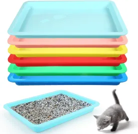 Luter 6pcs Kitten Litter Box, Plastic Cat Litter Trays in Red, Yellow, Green, Blue, Light Pink, Light Blue for Indoor Kittens and Small Cats