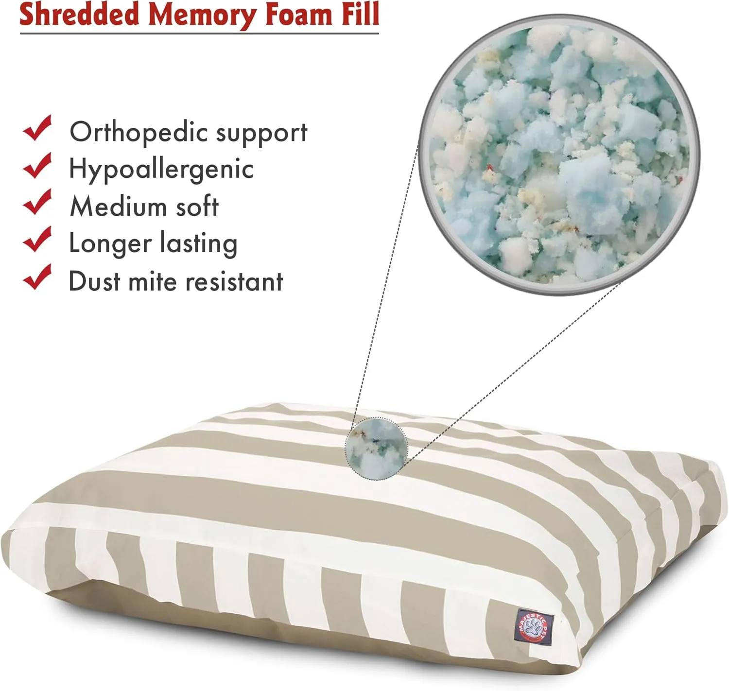 Majestic Pet Shredded Memory Foam Dog Bed Medium with Removable Washable Cover  Rectangle Orthopedic Dog BedDurable Dog Crate Bed-Flat Dog Bed for Senior Dogs - (35x29) M - Links - Gray