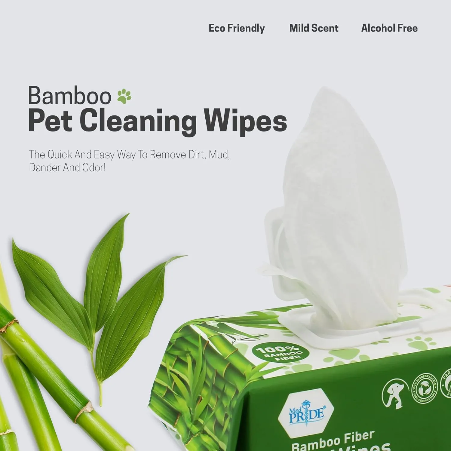 MED PRIDE 100% Bamboo Fiber Cleaning Wipes, Dog Wipes for Paws and Butt, Alcohol & Paraben-Free, Hypoallergenic, Extra-Large 8"X8", 400 Count (4 Packs)