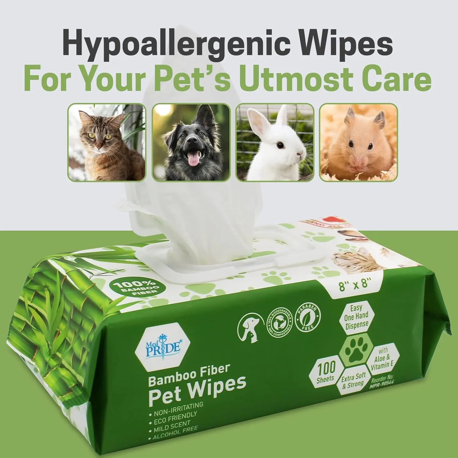 MED PRIDE 100% Bamboo Fiber Cleaning Wipes, Dog Wipes for Paws and Butt, Alcohol & Paraben-Free, Hypoallergenic, Extra-Large 8"X8", 400 Count (4 Packs)