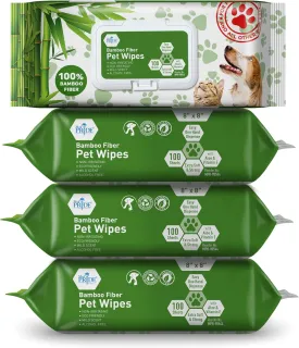 MED PRIDE 100% Bamboo Fiber Cleaning Wipes, Dog Wipes for Paws and Butt, Alcohol & Paraben-Free, Hypoallergenic, Extra-Large 8"X8", 400 Count (4 Packs)