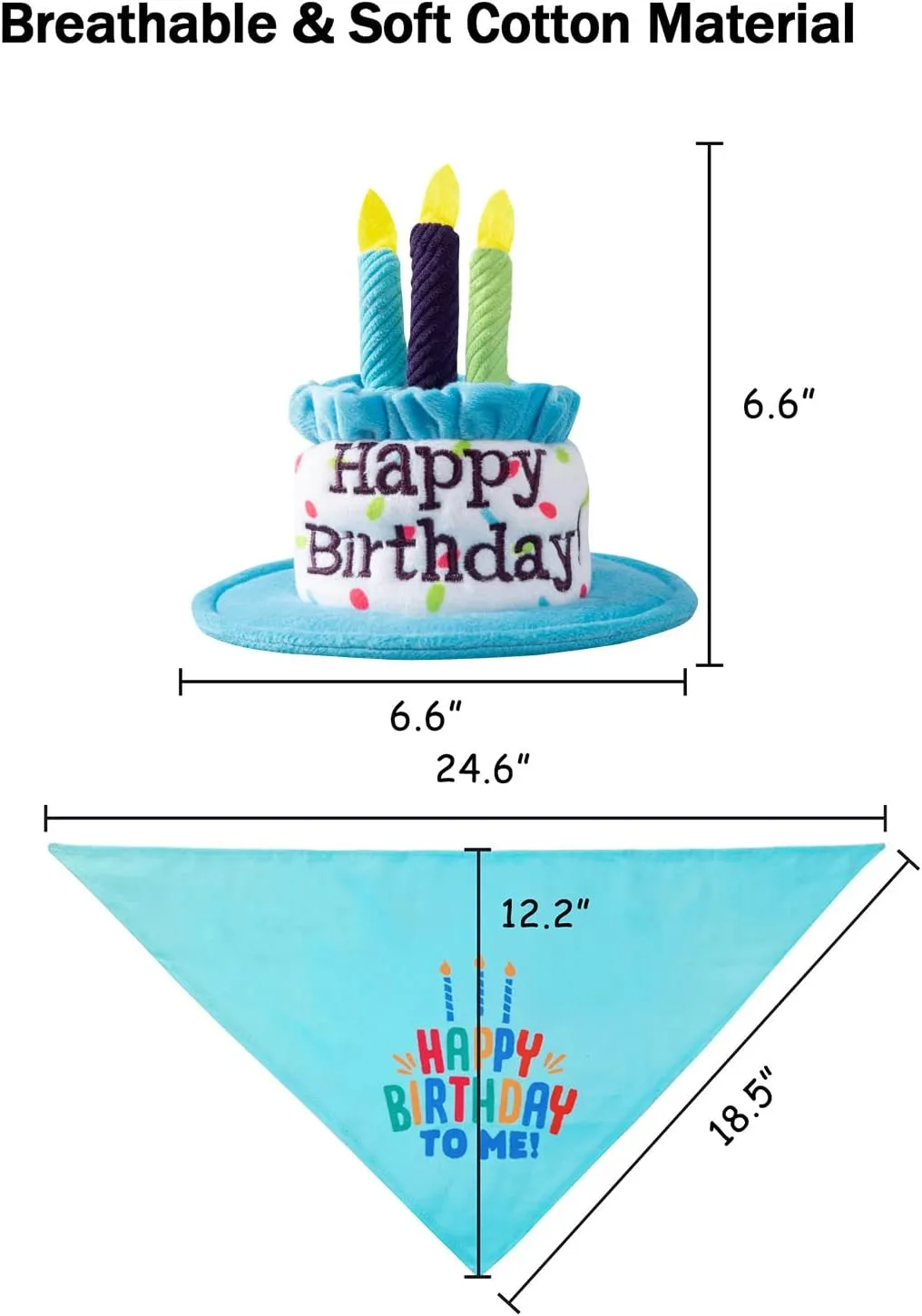 Medium Dog Birthday Cake Hat & Bandana Scarfs Set Blue, Handmade Dog Happy Birthday Hat with Colorful Candles, Medium Dog Birthday Party Supplies Decorations
