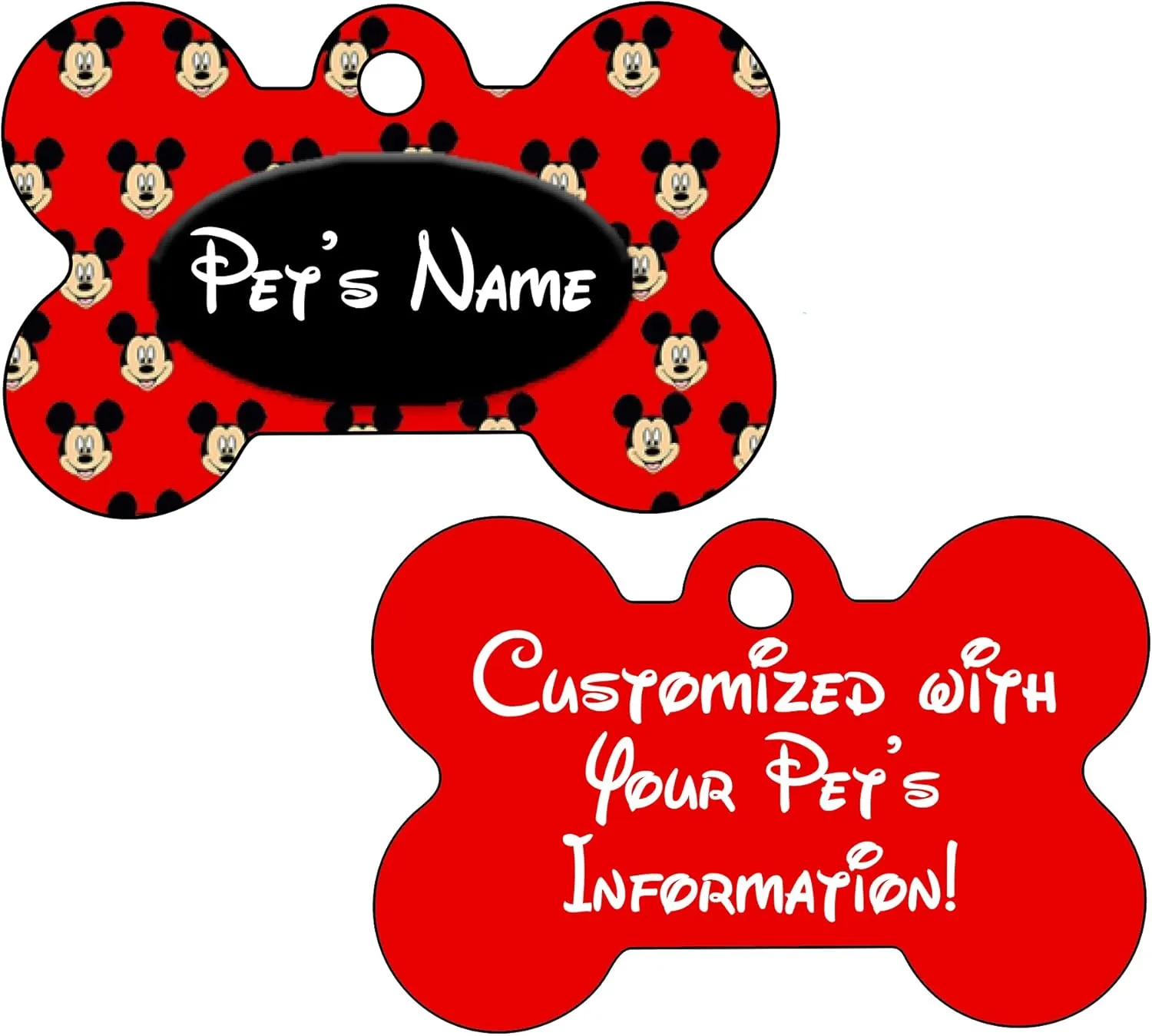 Mickey Double Sided Pet Id Dog Tag Personalized with 4 Lines of Text