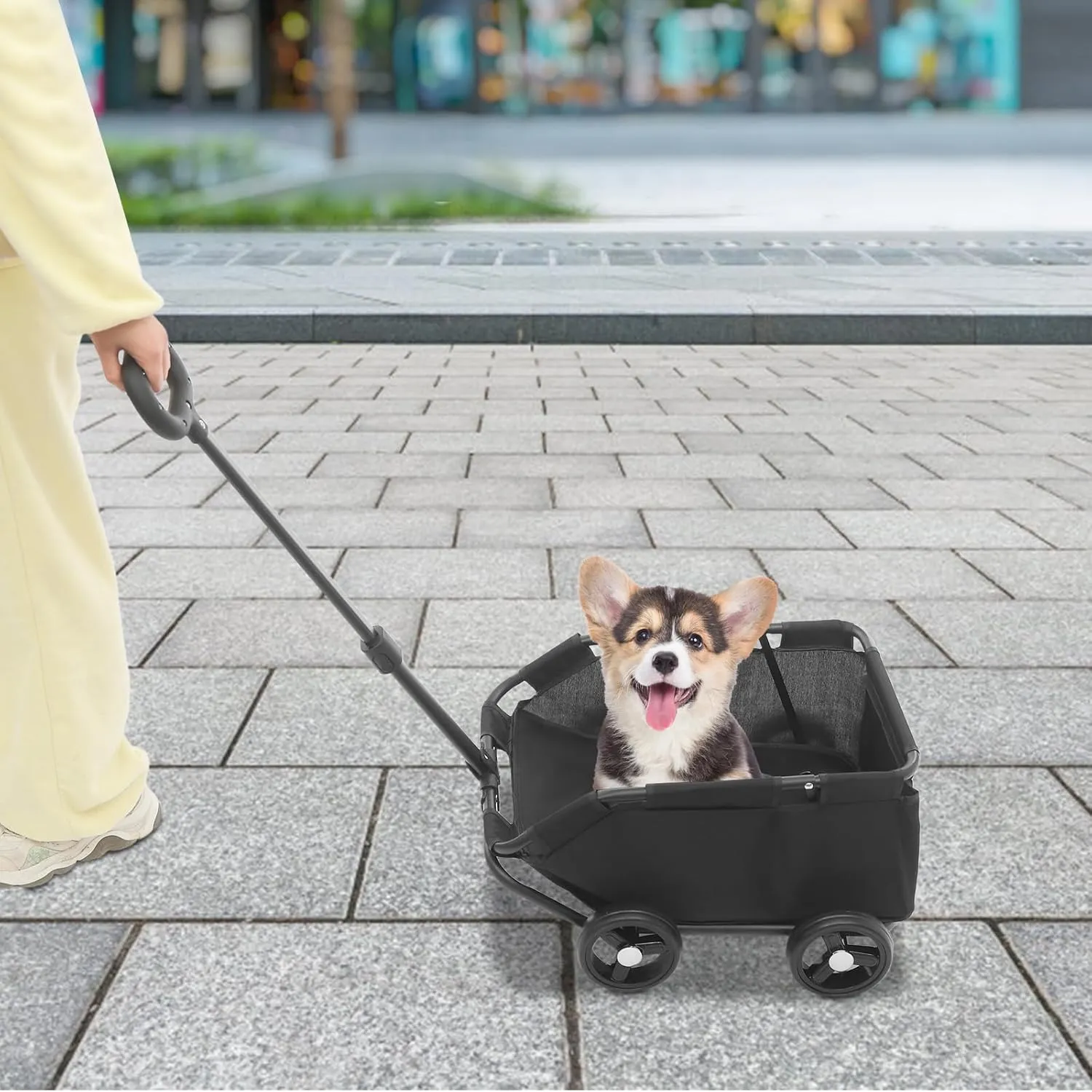 Mini Dog Stroller, Foldable Doggie Wagon for Small Pets up to 16.5lbs Portable Pet Carrier Dog Cart with 360 Rotatable Handle for Travelling Shopping Walking Playing (Black)