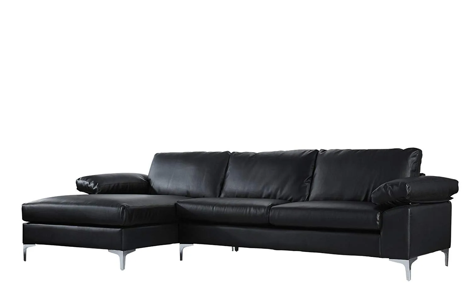 Modern Large Faux Leather Sectional Sofa, L-Shape Couch with Extra Wide Chaise Lounge