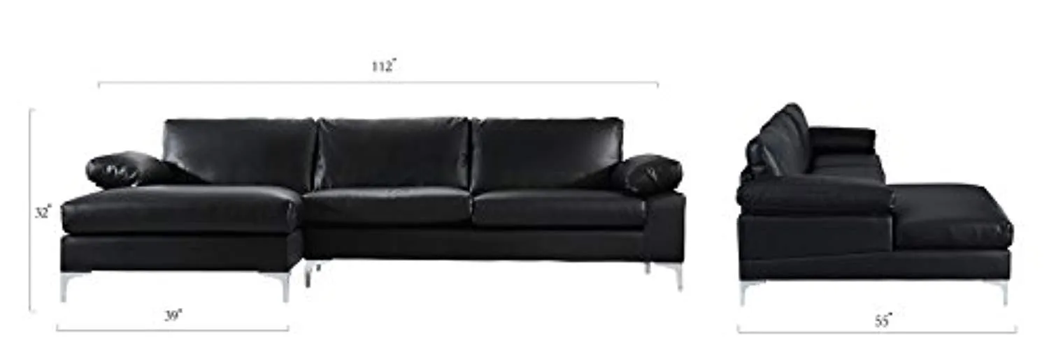 Modern Large Faux Leather Sectional Sofa, L-Shape Couch with Extra Wide Chaise Lounge