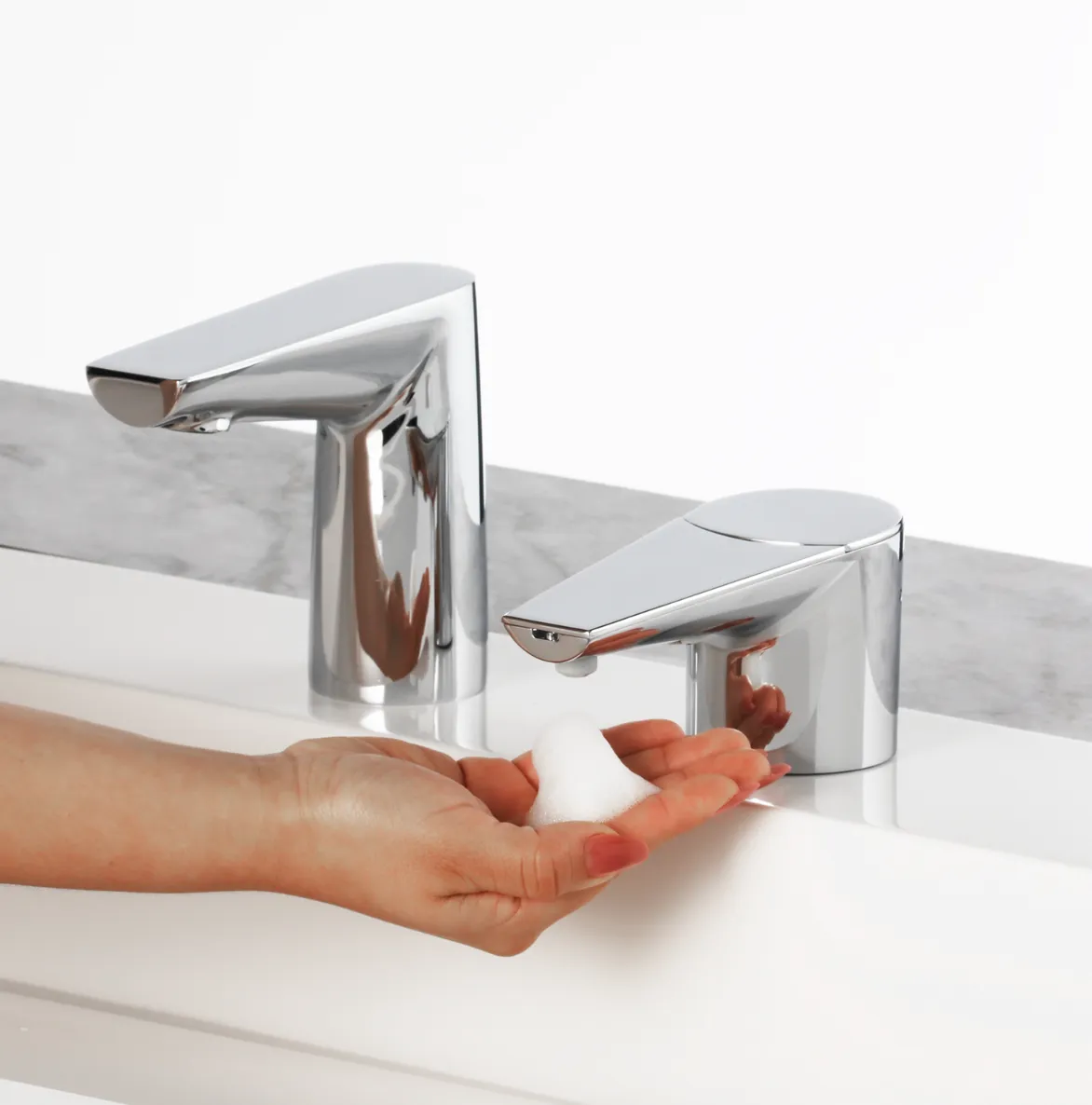 NEW Bobrick B-868 Counter-Mounted Automatic Designer Series™ Top-Fill Foam Soap Dispenser, Polished Chrome