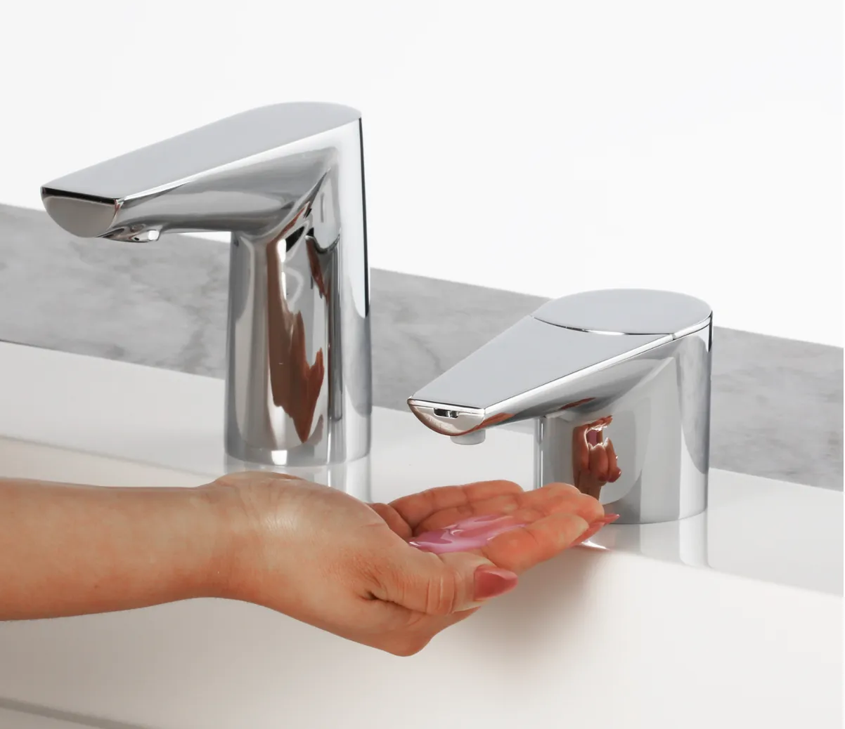 NEW Bobrick B-878 Counter-Mounted Automatic Designer Series™ Top-Fill Liquid Soap Dispenser, Polished Chrome