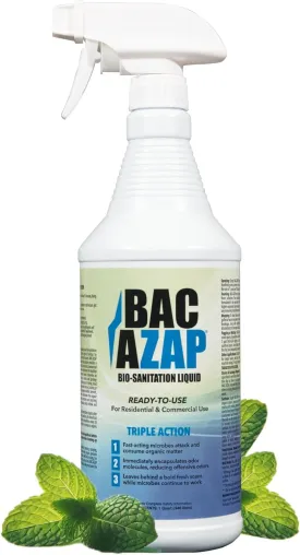 Nisus Bac-Azap Odor Eliminator, Ready-to-Use Bio-Sanitization Liquid, Neutralizes Organic Waste Odors, Safe for Plumbing, 1 Quart