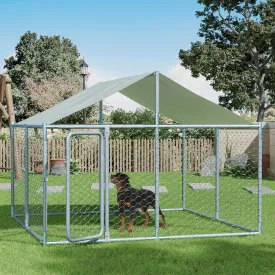 Outdoor Large Dog Kennel Enclosure with Roof - Heavy Duty Dog Kennel House Mesh Big Pet Cage Pen Playpen with Steel Galvanized Fence Waterproof, Secure Lock Outside (90" L x 90" W x 63" H)