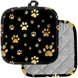 [Pack of 2] Pot Holders for Kitchen, Washable Heat Resistant Pot Holders, Hot Pads, Trivet for Cooking and Baking (Paw Print Traces Cat)