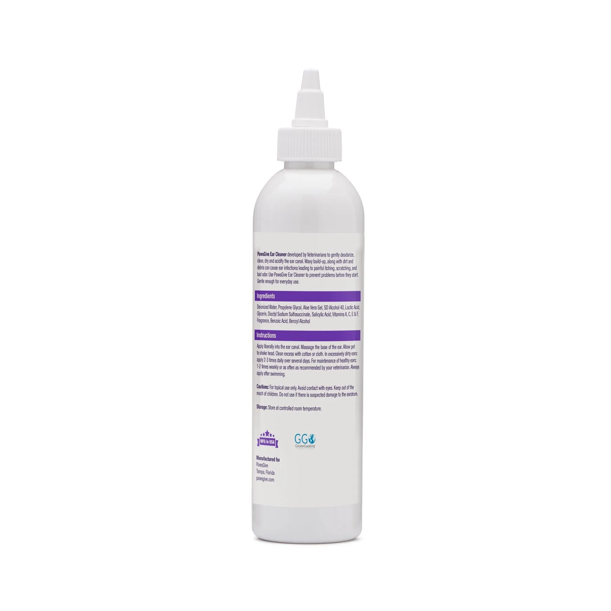 PawsGive Ear Cleaner for Dogs and Cats, Sweet Pea Vanilla - 8oz
