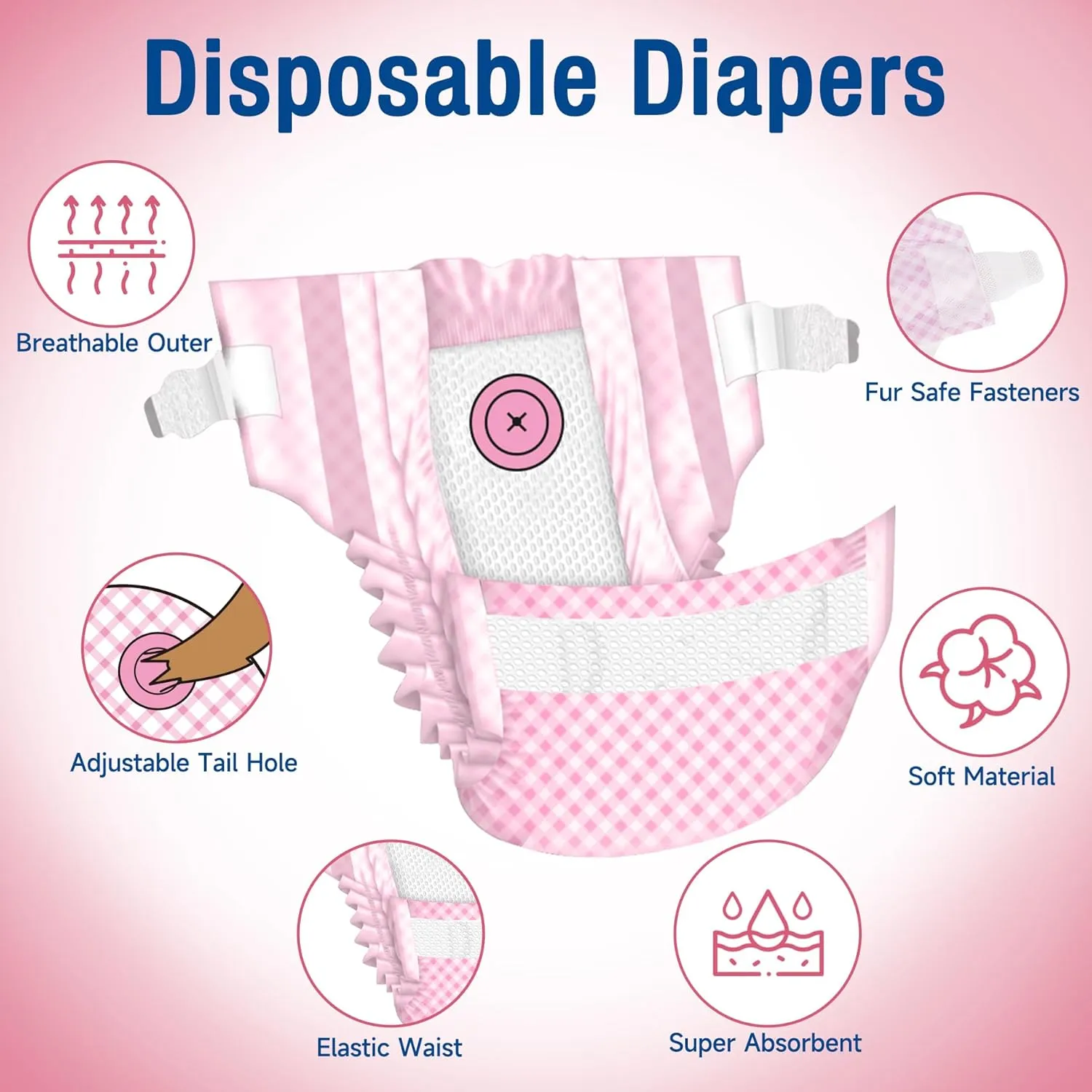 Pet Soft Dog Diapers Female, Disposable Dog Diapers, Cat Diaper for Female Cats, Puppy Diaper with Adjustable Foam Tail Hole 36pcs (XS,Pink)