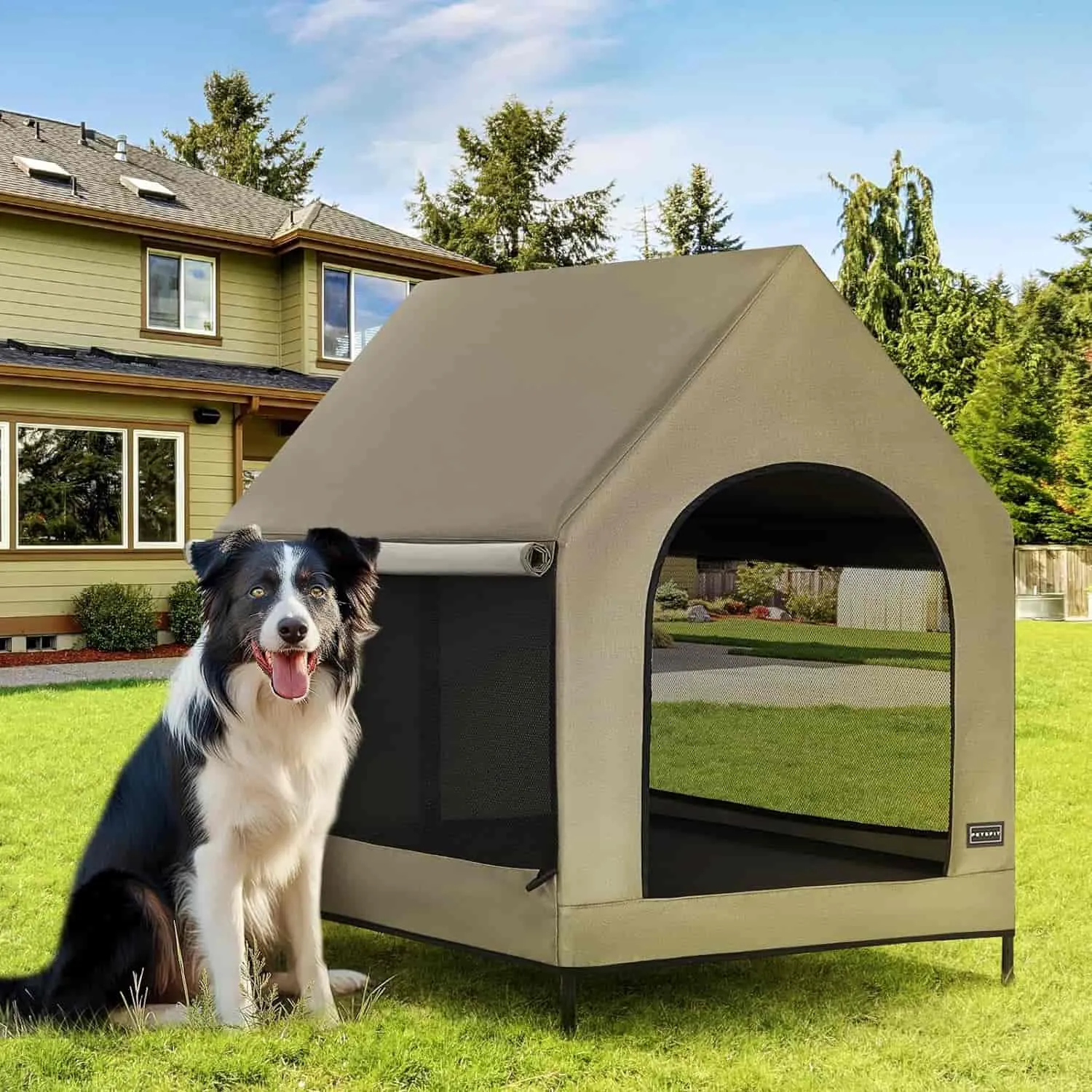 PETSFIT Modern Dog House 36 Inch Portable Large Dog House Featuring Elevated Dog Bed
