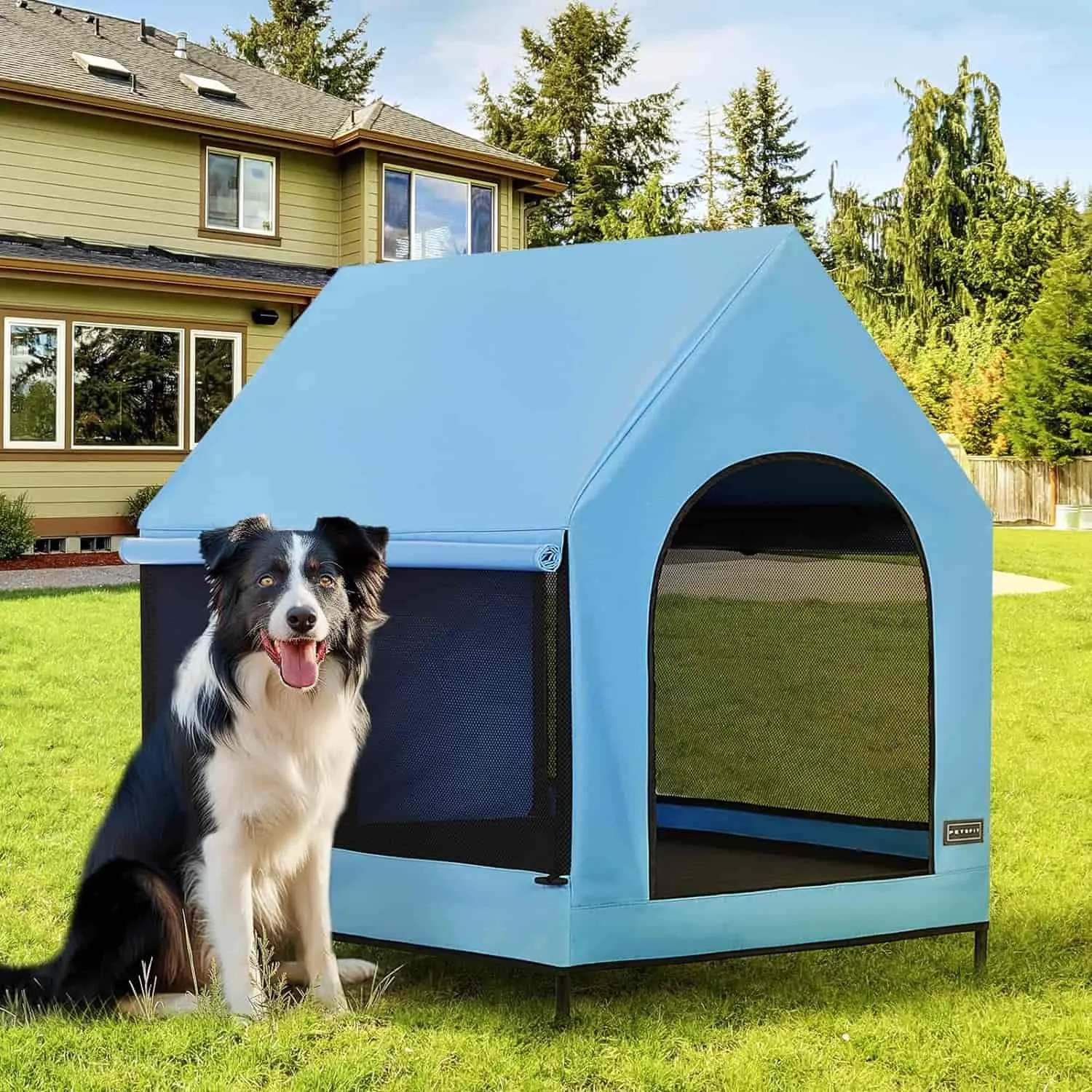 PETSFIT Modern Dog House 36 Inch Portable Large Dog House Featuring Elevated Dog Bed