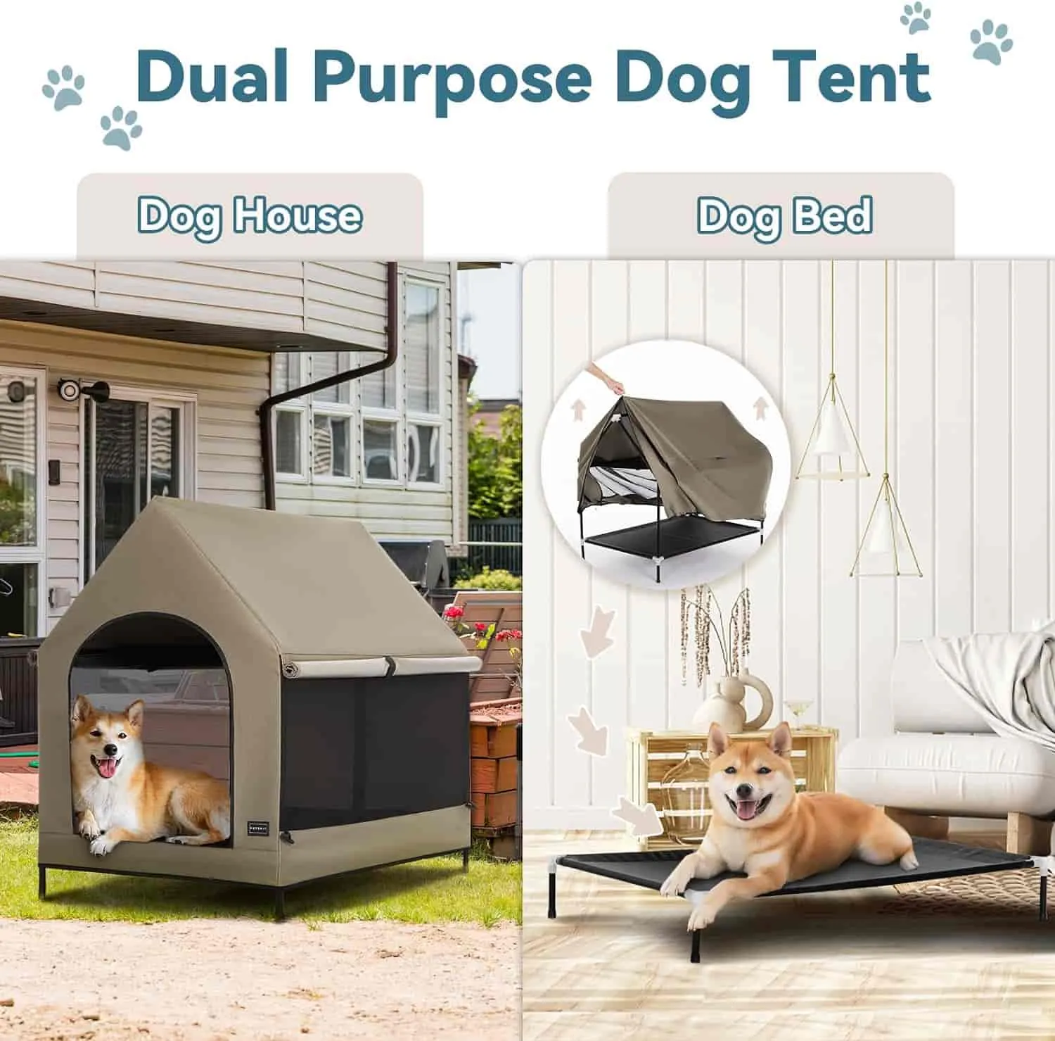 PETSFIT Modern Dog House 36 Inch Portable Large Dog House Featuring Elevated Dog Bed