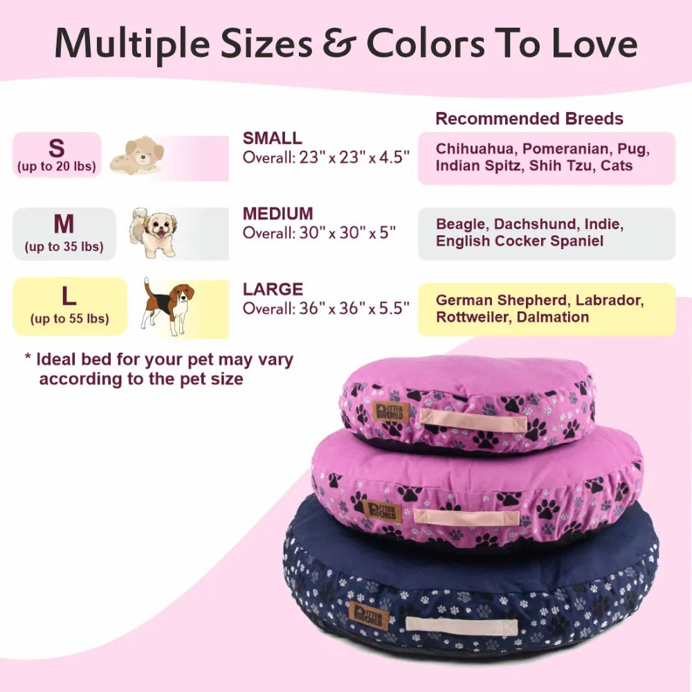 Petter World Indoor Artisanal Round Cushioned Bed with Washable Cover for Dogs and Cats (Crocus)