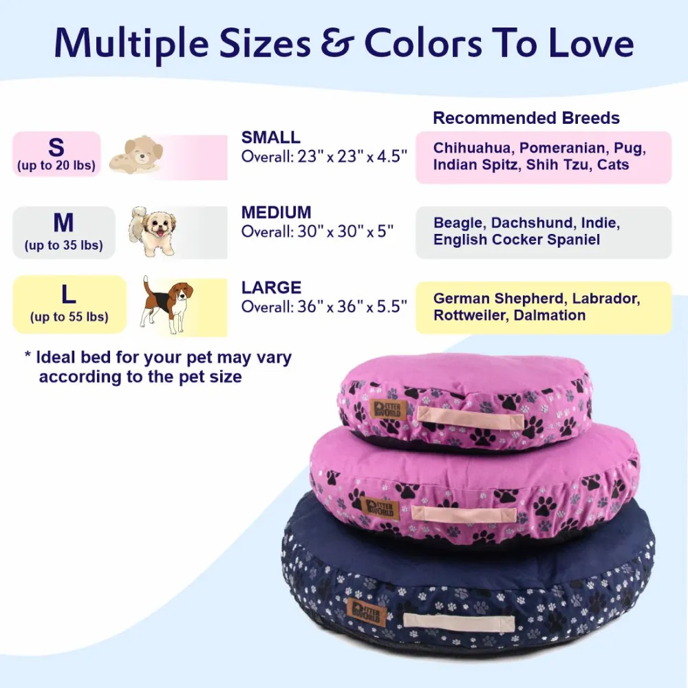 Petter World Indoor Artisanal Round Cushioned Bed with Washable Cover for Dogs and Cats (Ensign Blue)